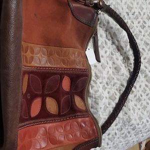 Fossil leather and suede hobo bag